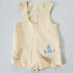 Vintage Cream Romper with Blue Embroidered Lamb